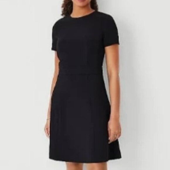Women's Ann Taylor Petite Flare Dress in Fluid Crepe (Black) - Picture 1 of 5